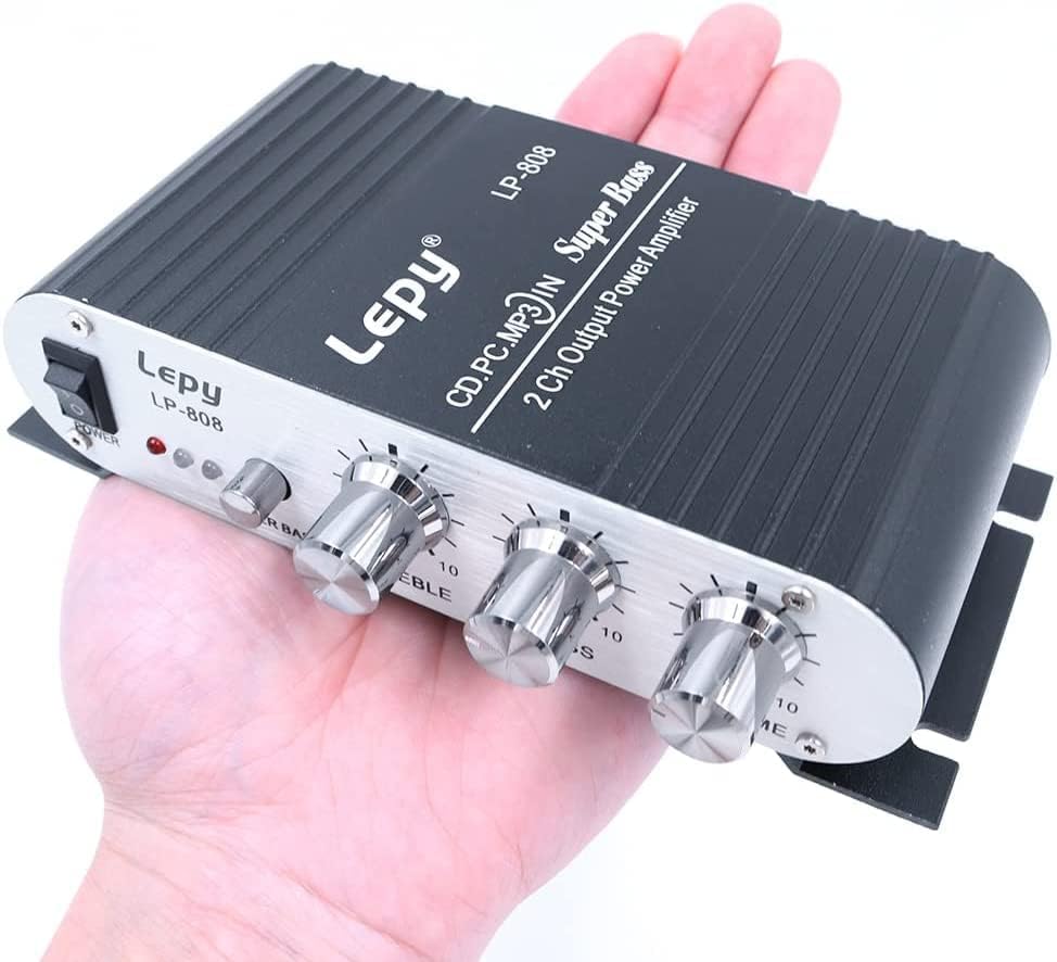 LP-808 Tragbarer 12-V-MiNi-HiFi-Verstärker mit 3-A-Netzteil für Autotelefon zu Hause - Schwarz