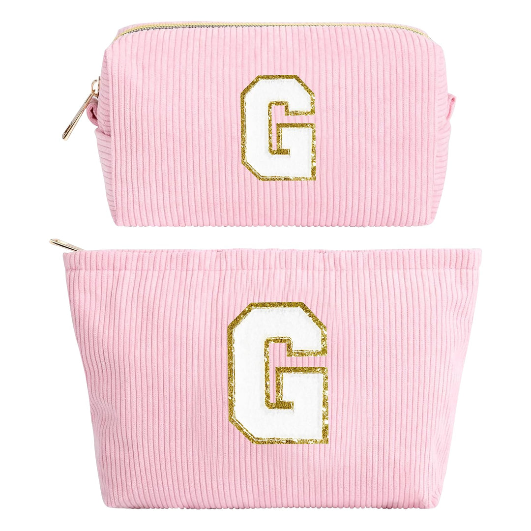 2 Stück Initialen Make-up-Tasche, Cord-Kosmetiktasche Organizer, Reise Kulturbeutel, Schminktasche D