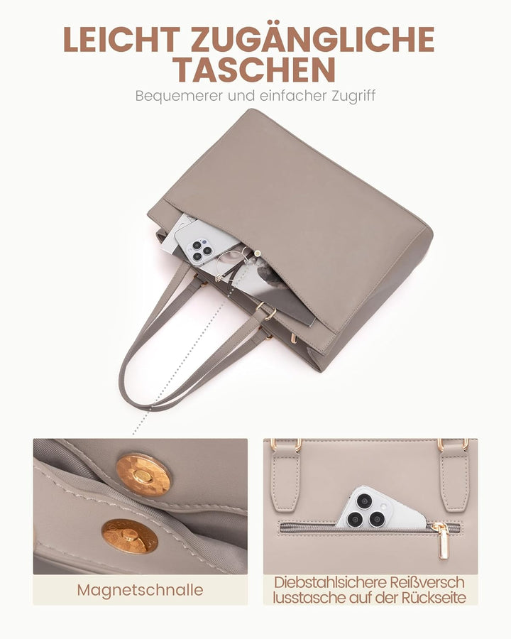 LOVEVOOK Laptoptasche Handtasche Damen 15,6 Zoll, Leicht Aktentasche Arbeitstasche Gross, Elegant La