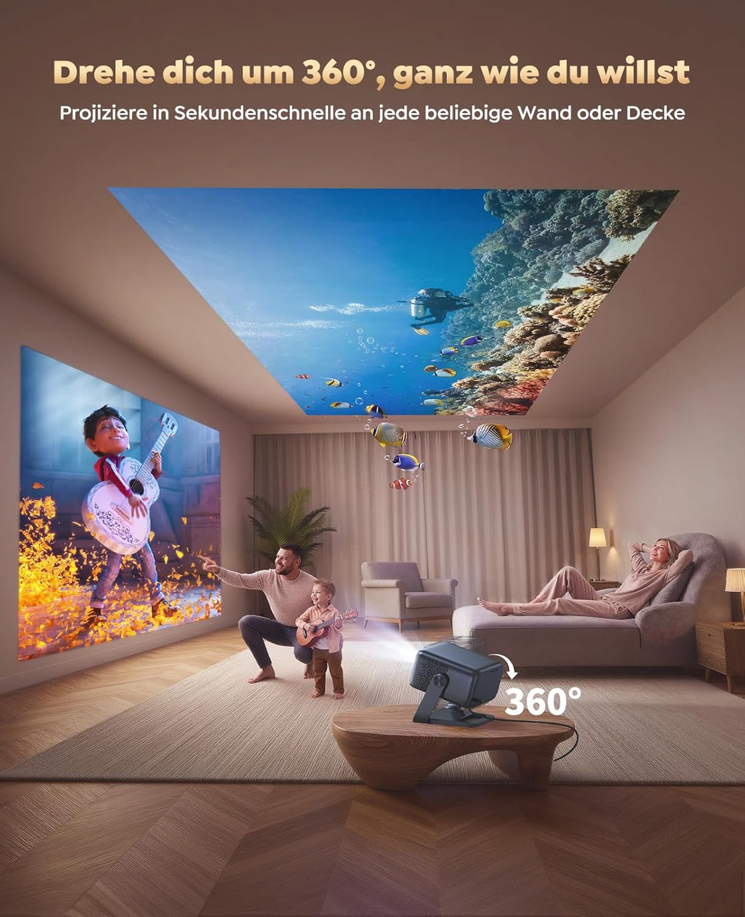 Smart Beamer【Google TV & 30W Lautsprecher】Beamer 4K Heimkino Unterstützt Autofokus/6D Trapezkorrektu