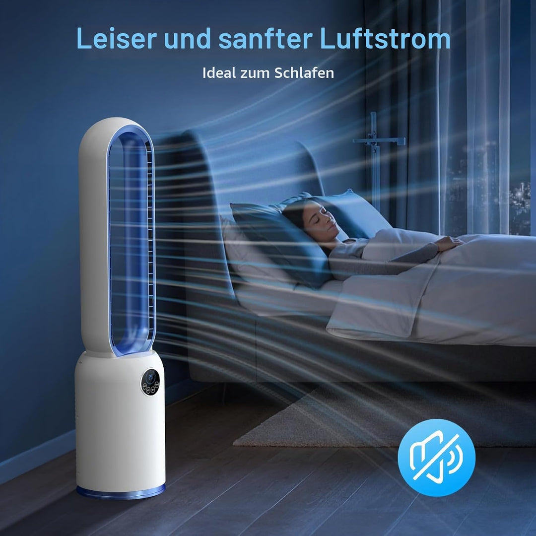 Turmventilator ohne Flügel 88cm – geräuschloser Standventilator mit 55W Motor, LED-Touchscreen & Fer
