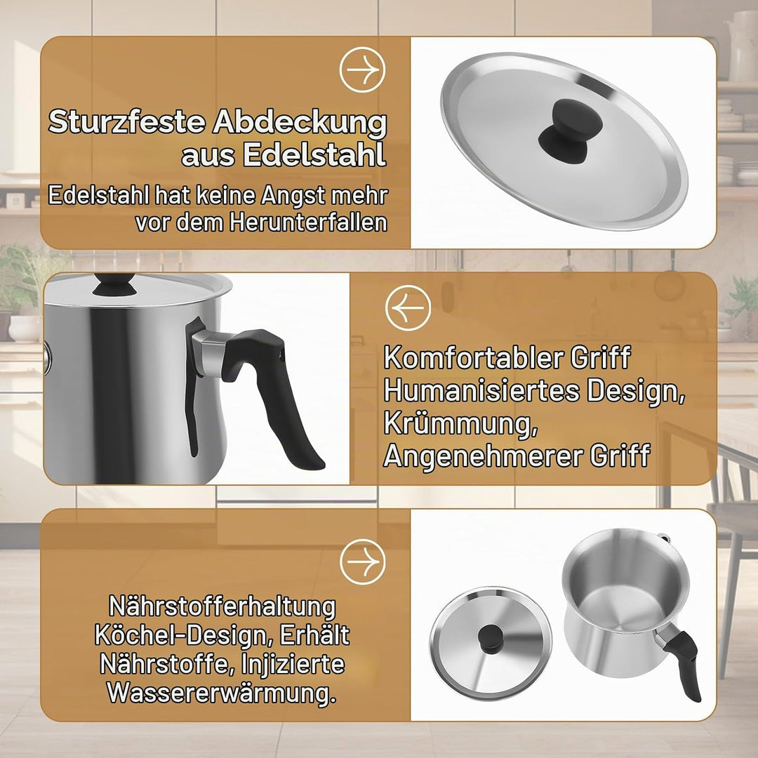 1.5l Milchtopf Induktion, Milchtopf Doppelwandig Mit Ausgiesser Und Rutschfester, Simmertopf Kochtop