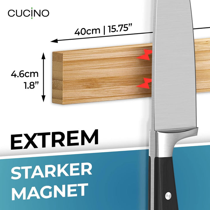 Cucino Magnetleiste Messer mit extra starkem Magnet - Vergleichssieger 2022 - Einfache Montage mit 3