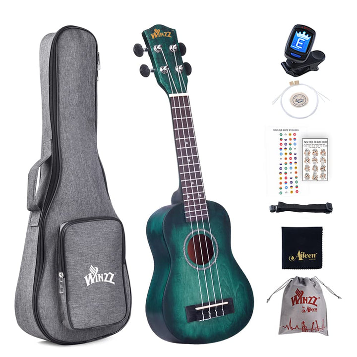 Winzz 21" Sopran Ukulele Anfänger Set Kinderm Erwachsene, Einzigartiges Farbdesign, mit Tasche, Stim