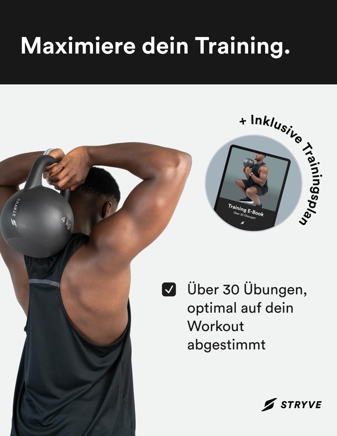 STRYVE Competition Kettlebell 4-16 Kg, hochwertige Kugelhantel aus Gusseisen inkl. Trainingsplan 10