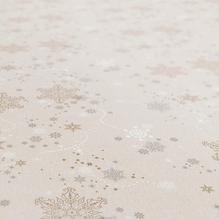 ANRO Wachstuchtischdecke Wachstuch Wachstischdecke Tischdecke Weihnachten Schneeflocken Beige Rund 1