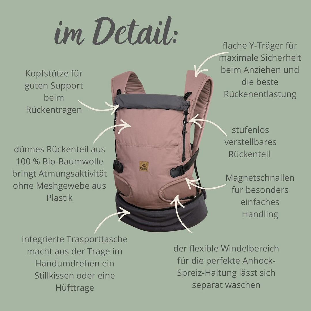 Ruckeli NEO Babytrage, Black Superior | Innovative Magnet-Schnallen, Integrierter Hüftsitz, Ergonomi