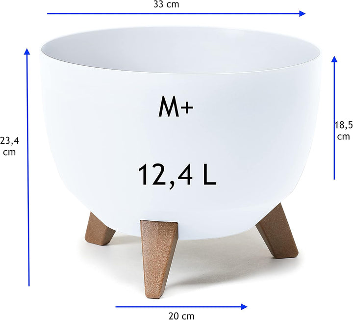 MELTOM Blumentopf mit Füssen aus Kunststoff Schale Rund mit Einsatz Kräutertopf (Weiss, M+ 33 cm) We
