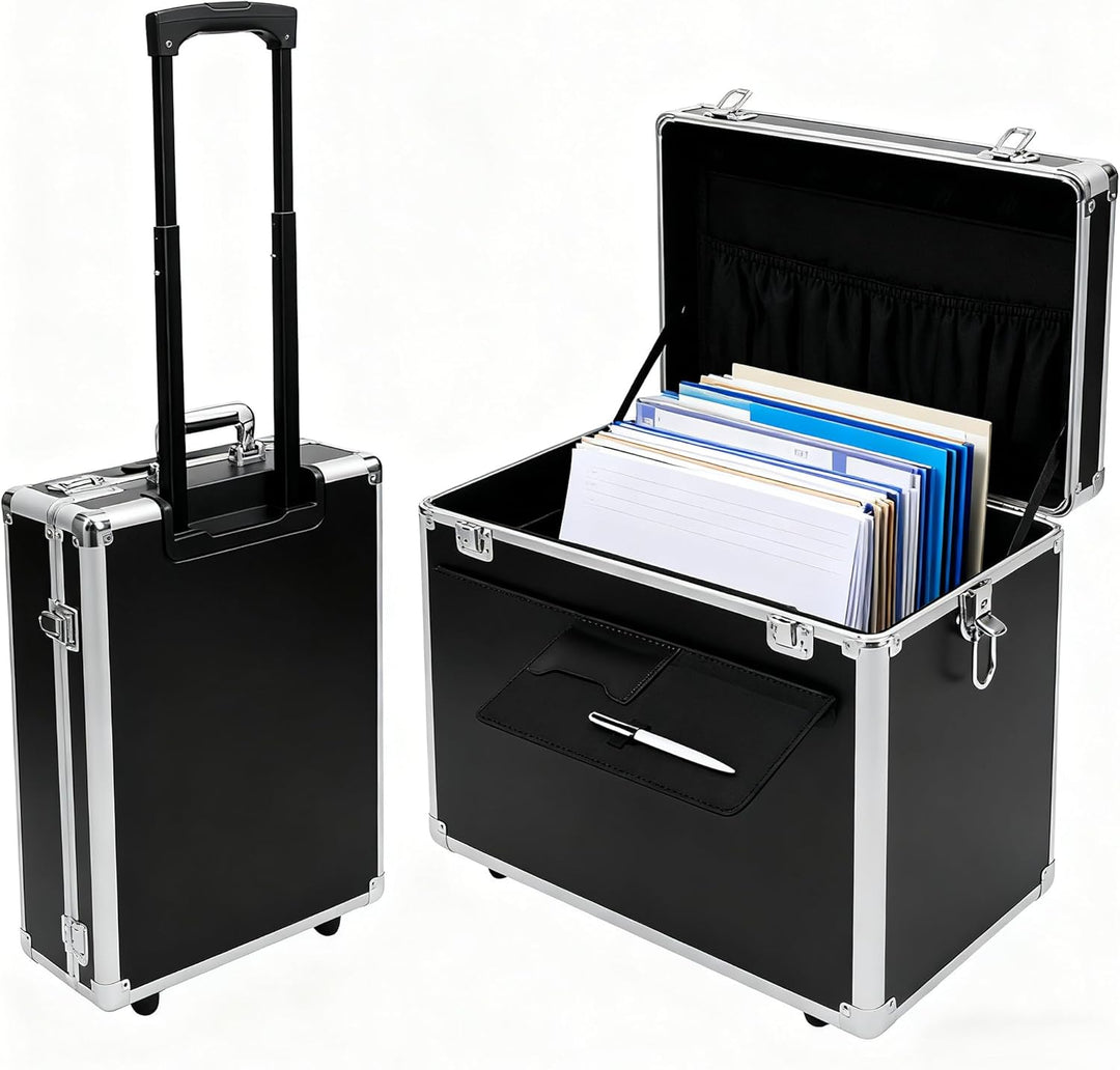 PromiseFly Rollbarer Aktenkoffer, Abschliessbarer Pilotenkoffer Tragbar Koffer, Mehrzweckkoffer Trol