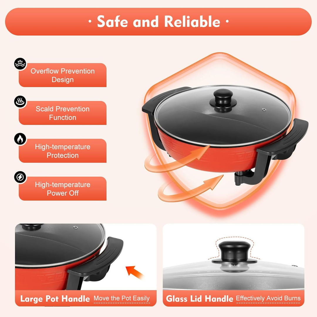 6L Hot Pot Elektrisch Hotpot Topf 220V 1360W Multikocher Elektrischer Kochtopf Antihaft für 3-4 Pers
