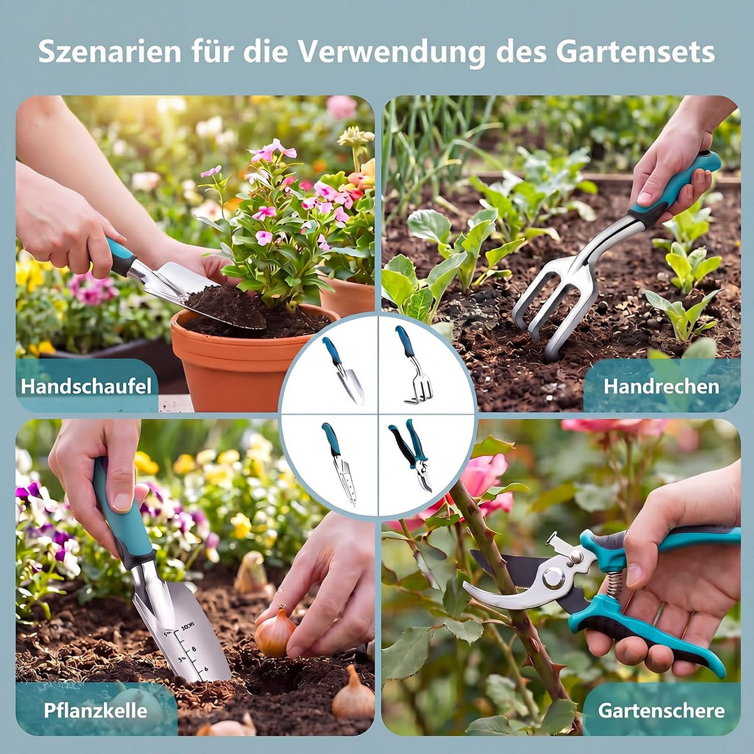 7 Stück Gartenwerkzeug Set, Gartengeräte Edelstahl mit Tasche | Edelstahl Rostfrei Ergonomische Grif