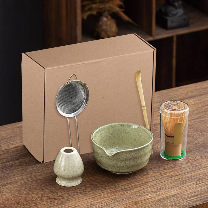 Matcha Set Grün,Macha Tea Set mit MatchaSchale Löffel Sieb Whisk Besen und Matcha Besen Halter,Cerem