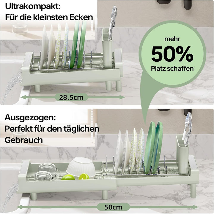 Abtropfgestell, kleines Abtropfgestell, erweiterbares Geschirrgestell mit abnehmbarem Besteckhalter,