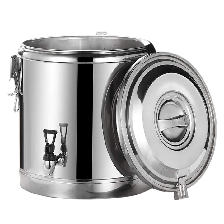KEESUNG 40L Edelstahl Warmhaltebehälter mit Ablasshahn, Thermobehälter Speisenwärmer mit Deckel, Cat