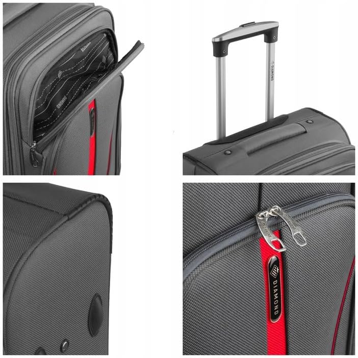 DIAMOND Weichschalen-Kabinenkoffer S 20" – Grau, Codura 1200D, 360° Rollen, Zahlenschloss, Erweiterb