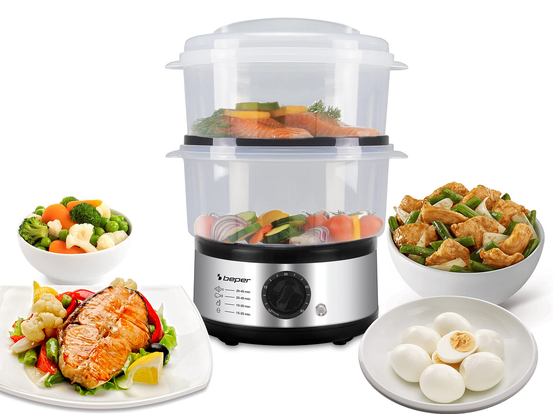 Beper - 5 L Multifunktionaler Dampfgarer, Kompaktspeicher, 60-Minuten-Timer, Leistung 400-500 W, - S