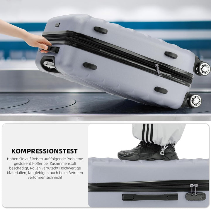 BEIBYE Zwillingsrollen 2066 Hartschale Trolley Koffer Reisekoffer Gepäck M-L-XL-Set (Silber, XL) Sil