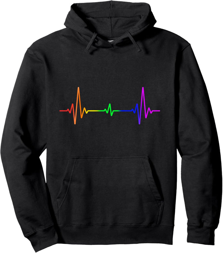 Gay Pride Queer CSD Regenbogen Flagge Herzschlag LGBT Pullover Hoodie
