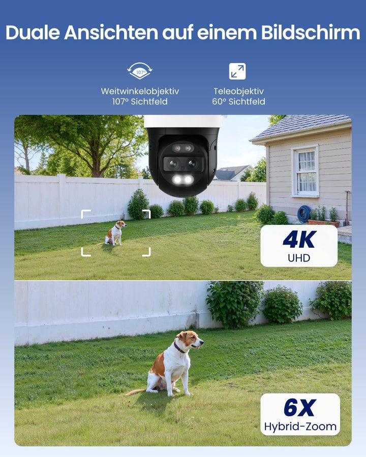 Reolink 4K 8MP PTZ Überwachungskamera Aussen mit Dual-Objektiv, 2,4/5GHz WLAN, Auto-Tracking, Smarte