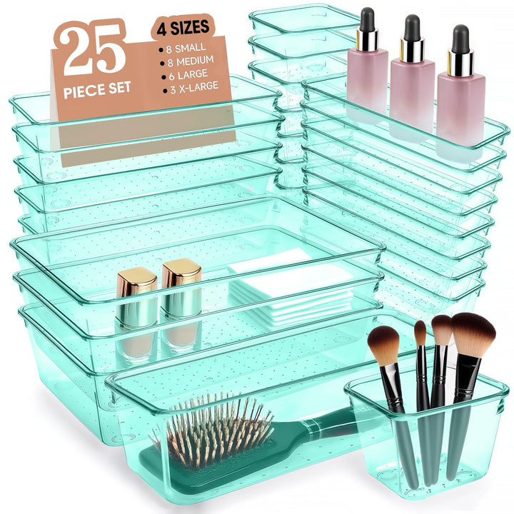 Schubladen Organizer, 25 Stück in 4 Grössen, Kunststoff, Schminktisch und Make-up Organizer, Ordnung