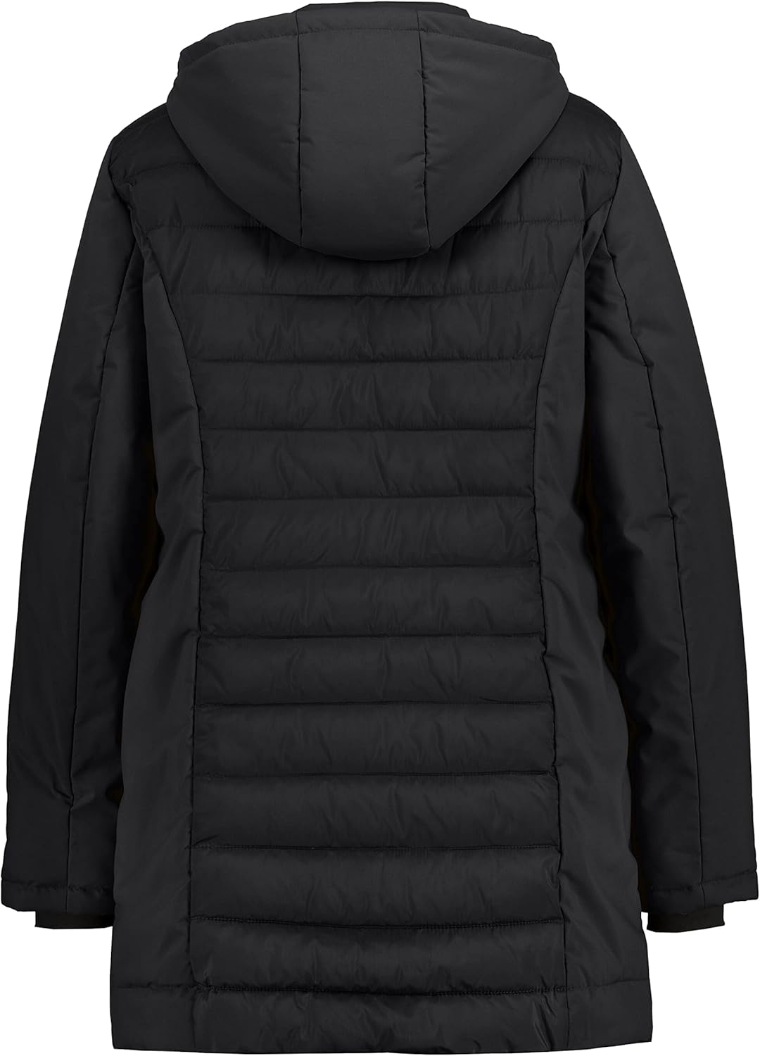 Ulla Popken Damen Hybrid, Wasserabweisend, Stepp/Softshell, Kapuze Jacke, Schwarz