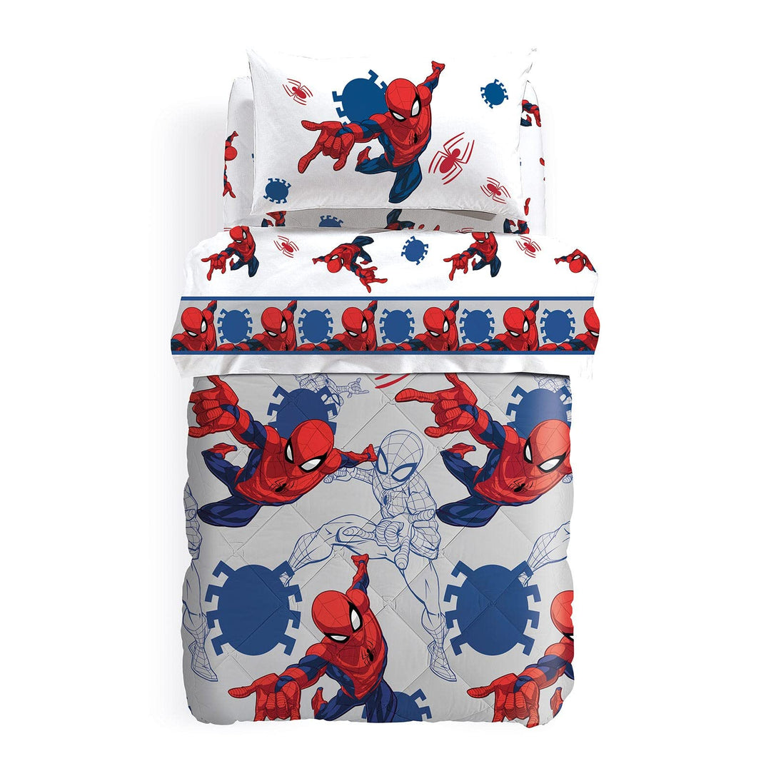 Caleffi Spiderman America Steppdecke für Einzelbetten aus Baumwolle, Grau, für Einzelbett Einzelbett