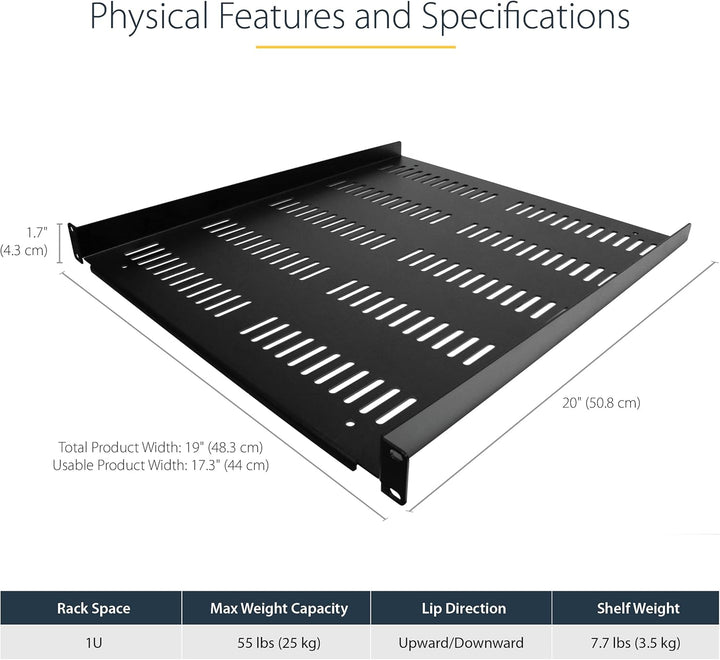 StarTech.com 1HE 19 Zoll Fachboden für netzwerk schrank - Freitragende perforierte Rack ablage für S