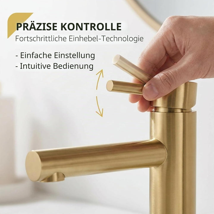 VALAZ Wasserhahn Bad Hoch Goldfarben Matt | Einhebelmischer Waschbecken, Warm und Kaltwassermischer,
