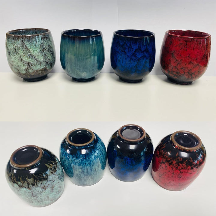 NBCDY Japanische Teetasse, Keramik-Teetassenset, handgefertigtes 4er-Set, mehrfarbige, flammglasiert