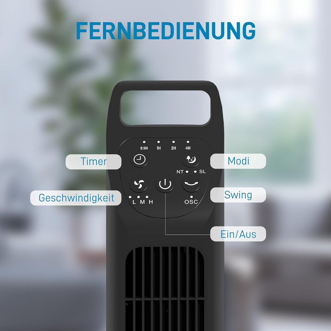 HOMCOM Turmventilator, Standventilator mit 3 Modi, Fernbedienung, 50W Ventilator mit 4H Timer, 75° O