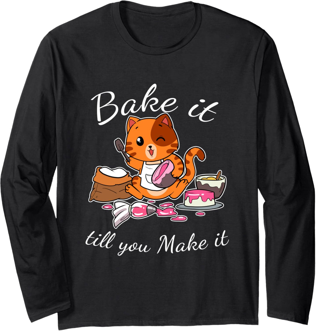 Lustiges Kätzchen Konditor Zucker Katze Kuchen Backen Katzen Langarmshirt