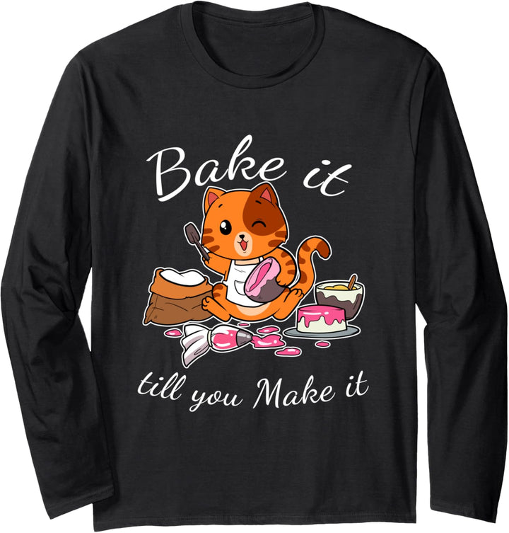 Lustiges Kätzchen Konditor Zucker Katze Kuchen Backen Katzen Langarmshirt