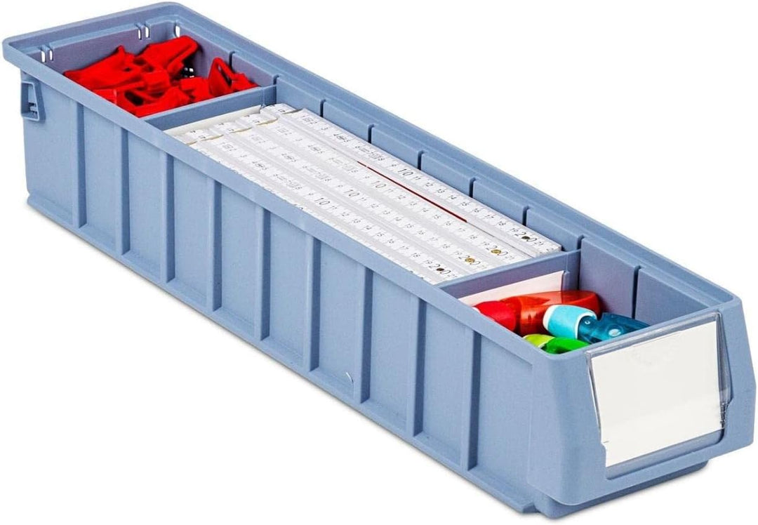 SparSet 5x Regalkasten 500 SN mit Etikett &amp; Schutzhaube | HxBxT 9x11,7x50cm | 3,5 Liter | Sichtlager