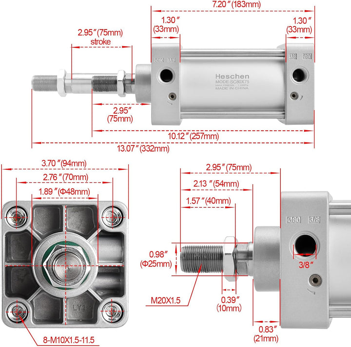 Heschen Pneumatischer Standard-Luftdruckzylinder, SC 80-75, PT3/8&