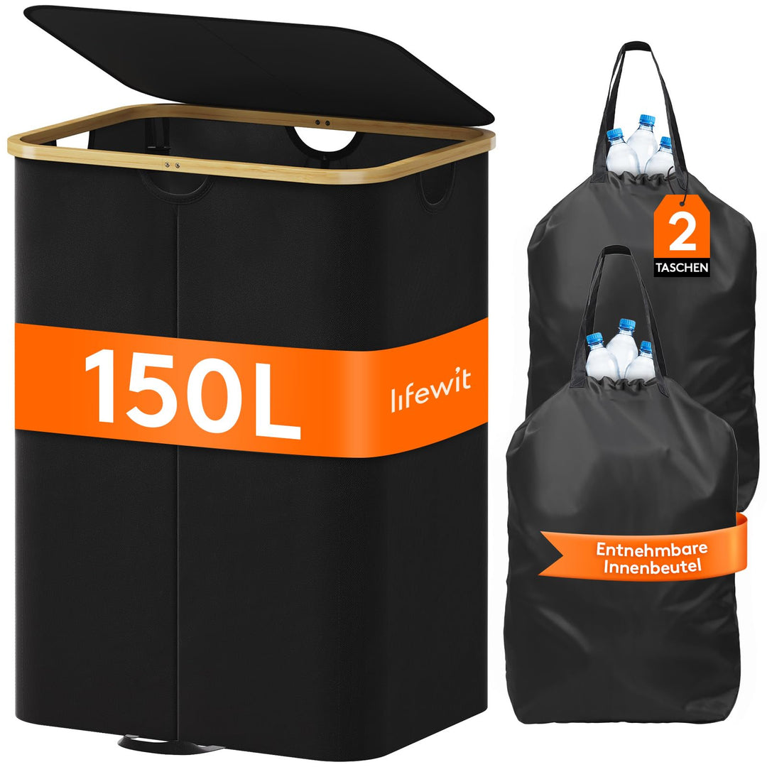 Lifewit 150L Pfandflaschen Sammelbehälter 2 fächer mit Deckel, Gross Pfandflaschen Behälter 2 Traget