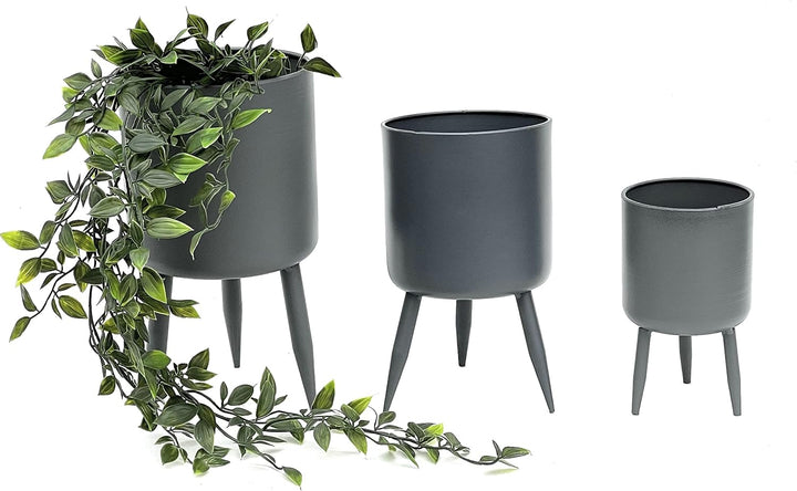 DanDiBo Blumentopf mit Füssen Pflanztopf Blumenkübel mit Beinen Metall Grau 3er Set 96260 Modern Pfl