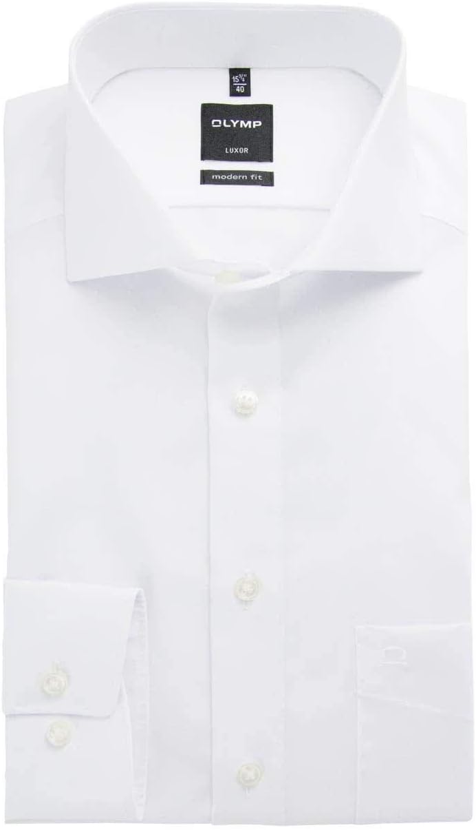 OLYMP Luxor modern fit Hemd Haifisch Kragen Langarm Popeline weiss 45 Weiss, 45 Weiss