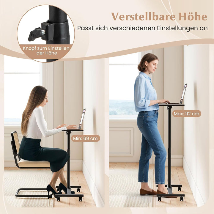 GYMAX höhenverstellbarer Betttisch auf Rollen, Pflegetisch mit 360° neigbare &amp; drehbare Tischplatte,