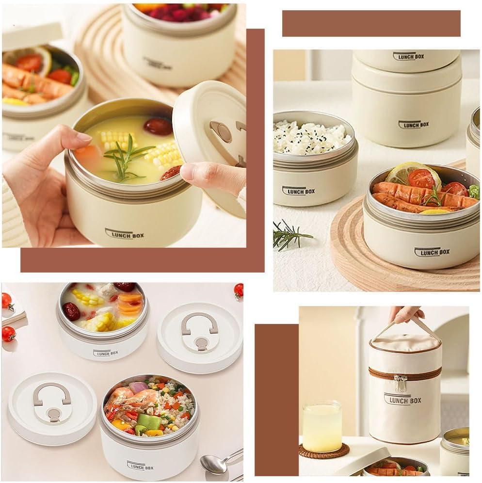 2 Stück Thermo Lunchbox Edelstahl Mit Tasche,Thermobehälter Für Essen,Auslaufsicher Essen Warmhalten