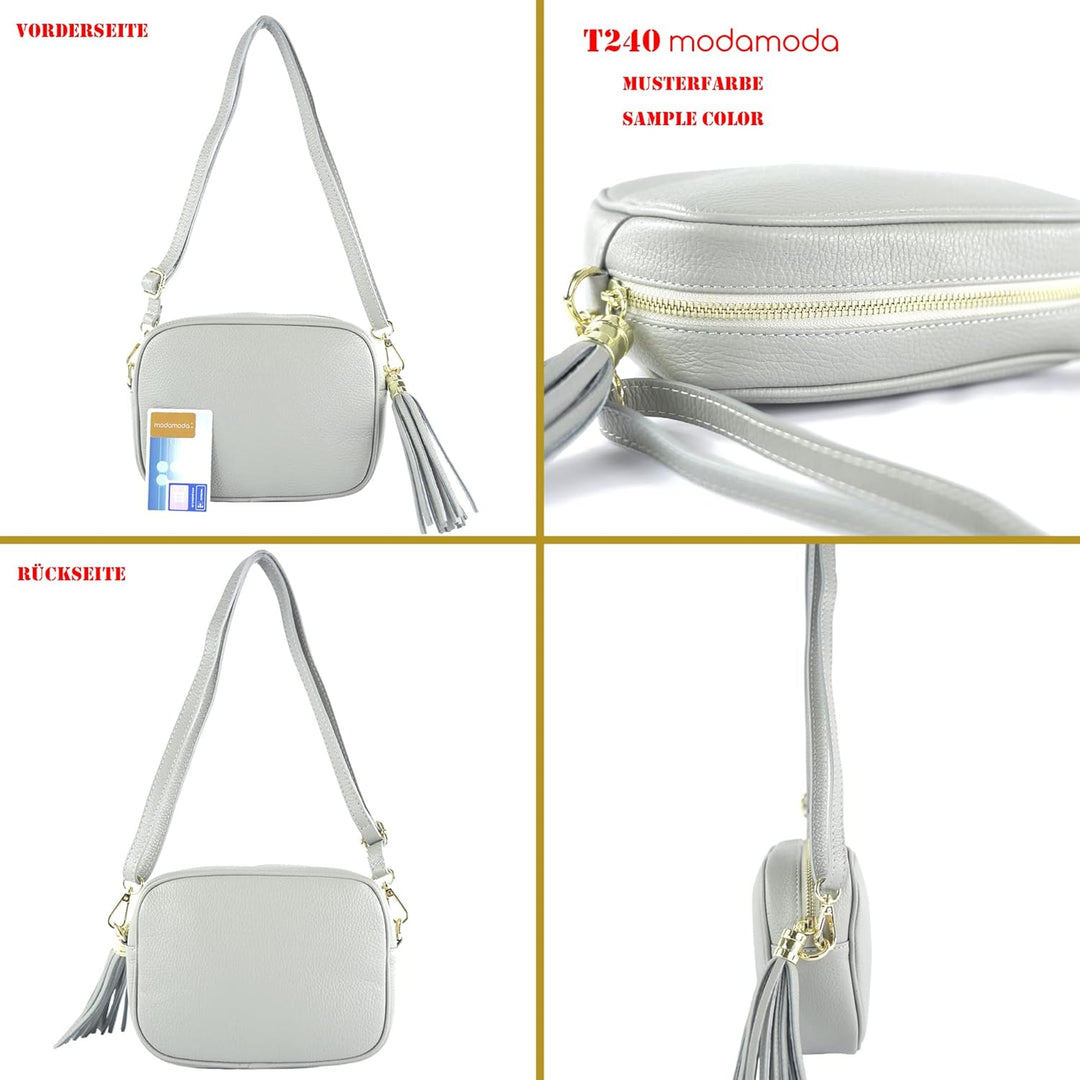 modamoda de - T240 - kleine Umhängetasche aus ital. Echtleder Lila, Lila