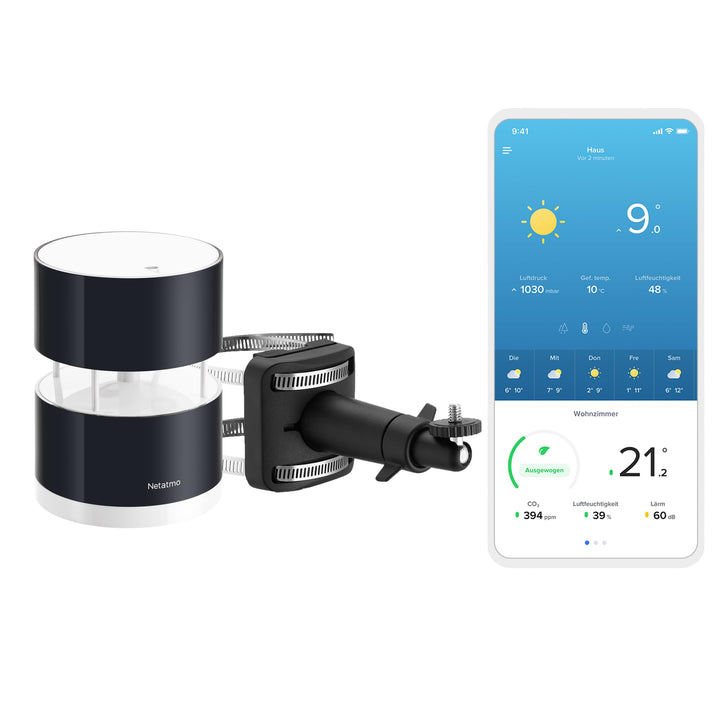 Netatmo Windmesser für Netatmo-Wetterstation, schwarz & Halterung für Regenmesser und Windmesser, sc