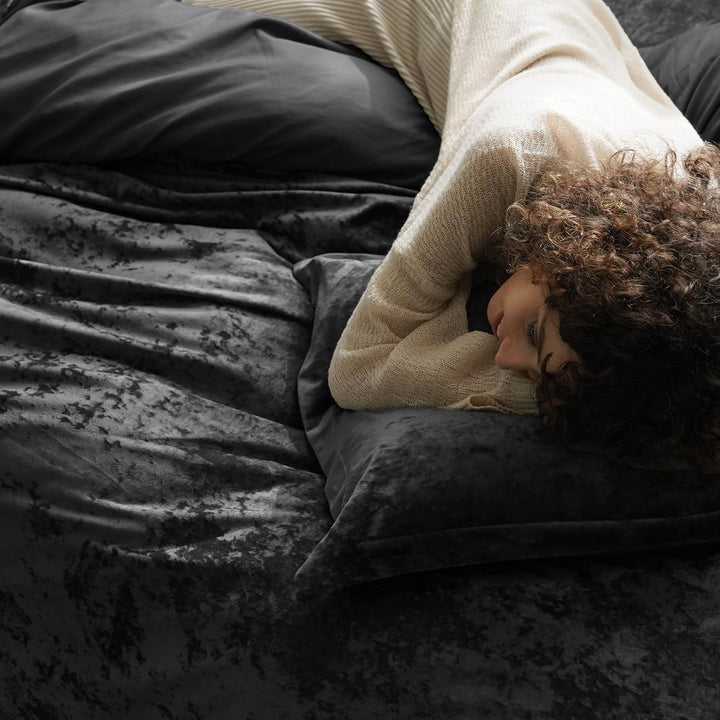 PHF P Velvet Duvet Cover Set Black S*2 DE Black 135 x 200 cm (X2), Black 135 x 200 cm (X2)