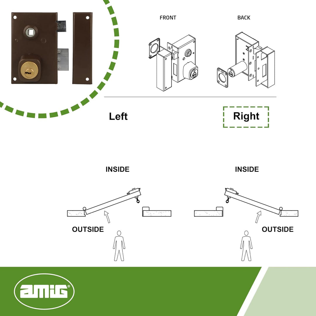 Amig - Aufschraubschloss DIN rechts mit Schliesshebel, Falle und Vierkant für Holztüren Mod. 75N - 7