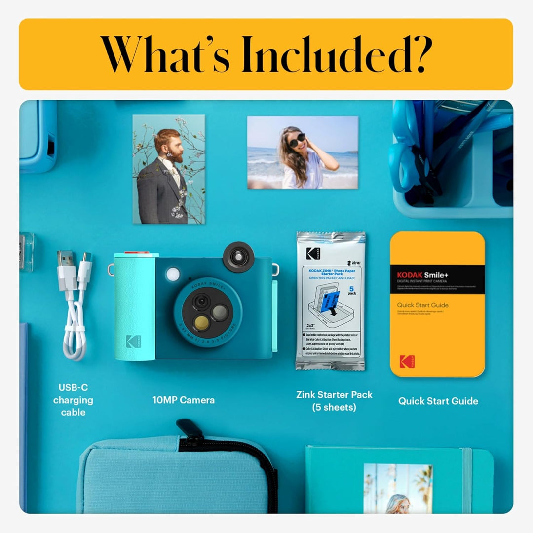 KODAK Smile+ 2-in-1 Digitale Sofortbildkamera & Bluetooth Fotodrucker Starterpaket + Deluxe Tasche +
