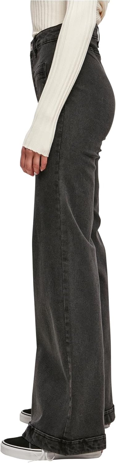 Urban Classics Damen Ladies Vintage Flared Denim Pants Hose 26 Black Washed, 26 Black Washed
