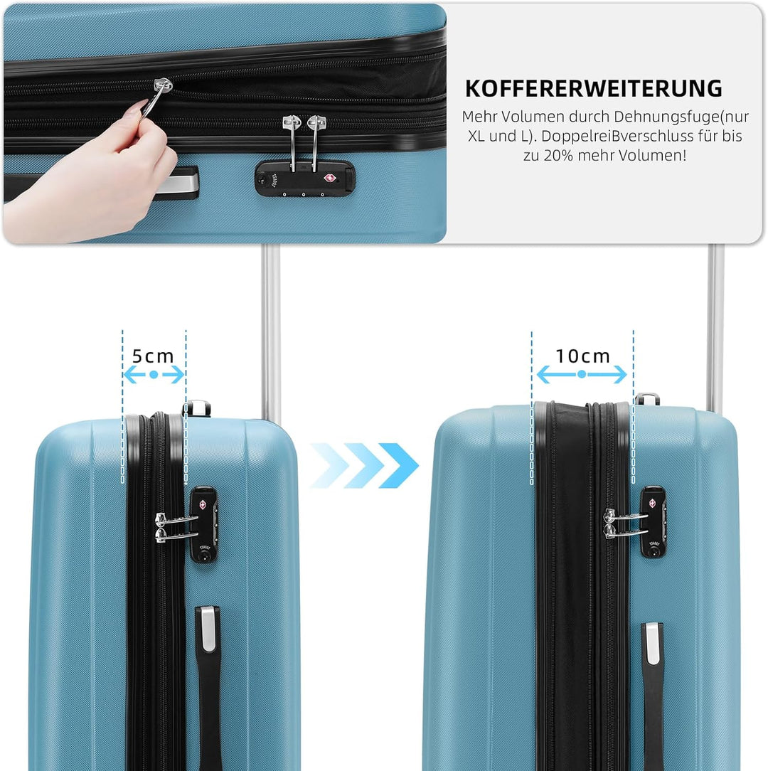 BEIBYE TSA-Schloss 2080 Zwillingsrollen 3 TLG. Reisekofferset Koffer Kofferset Trolley Trolleys Hart