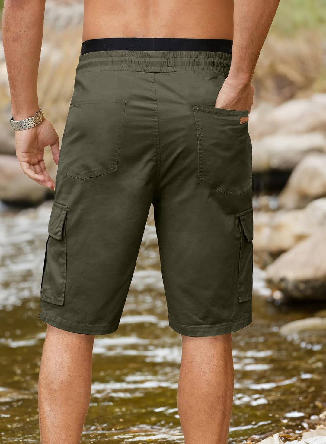 JMIERR Kurze Hosen Herren Baumwolle Cargo Shorts Herren Sommer Freizeithose mit Taschen S C Grün, S