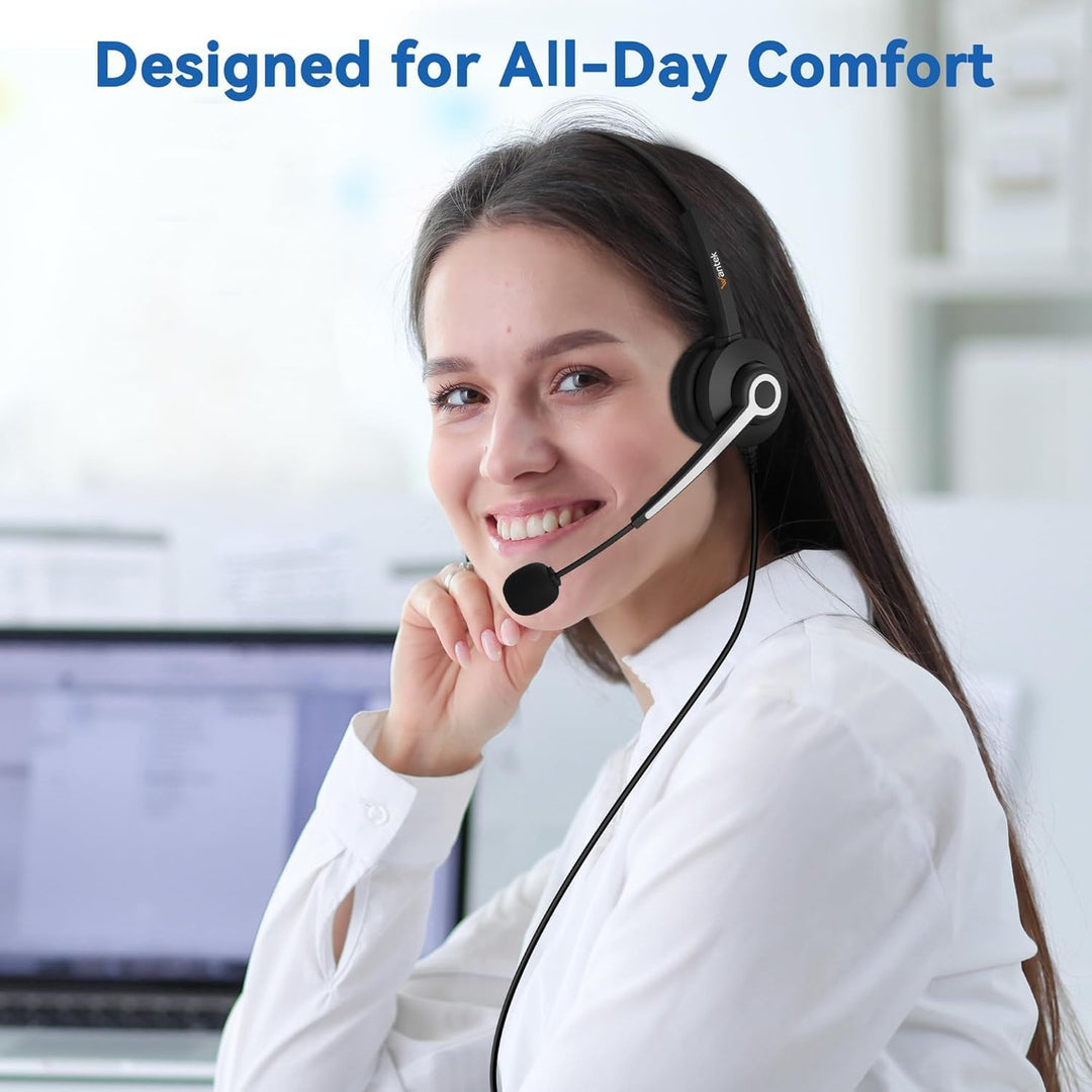 Wantek Cisco Telefon Headset mit Mikrofon Lärmdämpfung & Mute Schalter, RJ9 Telefon Headsets kompati