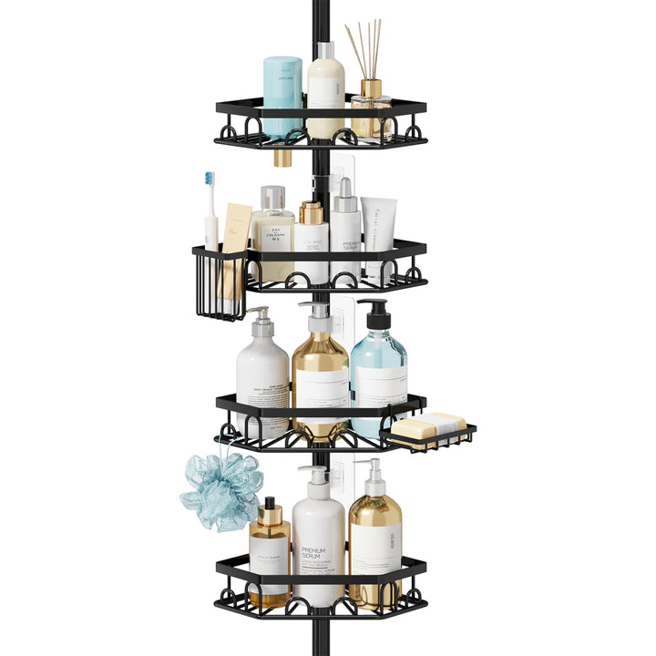 HapiRm Teleskopstange Duscheckregal Teleskop - Teleskopregal, 70-276cm | 4 Tier rostfrei Teleskop Ba