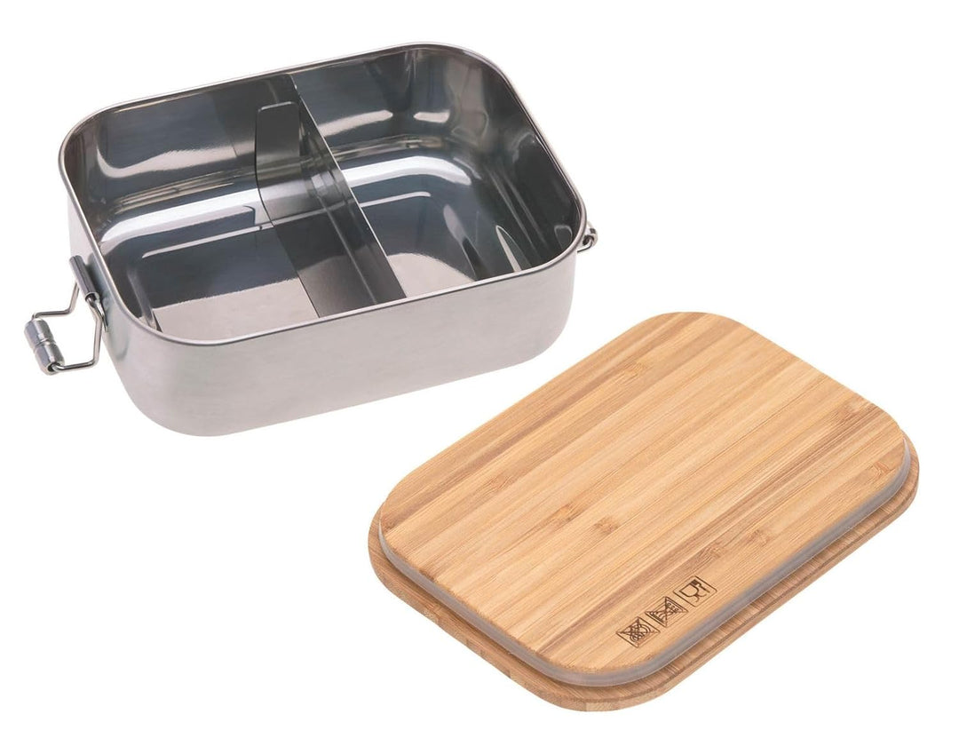 LÄSSIG Kinder Brotdose Edelstahl und Bambus Frühstücksbox nachhaltig Kindergarten Schule/ Lunchbox A